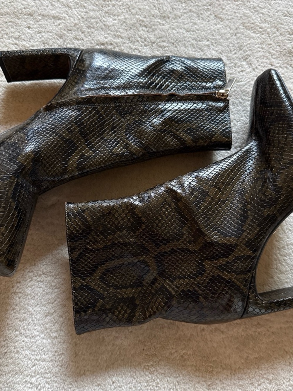 Zara Black Snakeskin-Effect Square Toe Ankle Boots
